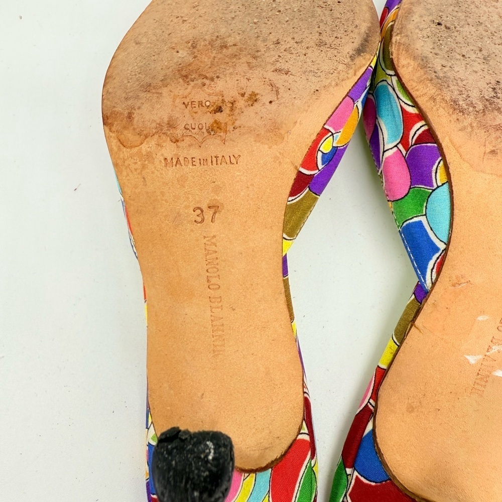 Manolo Blahnik Blue Green Multicolor Atomica Turquoise Buckle Mule pumps EU 37 - Picture 8 of 9